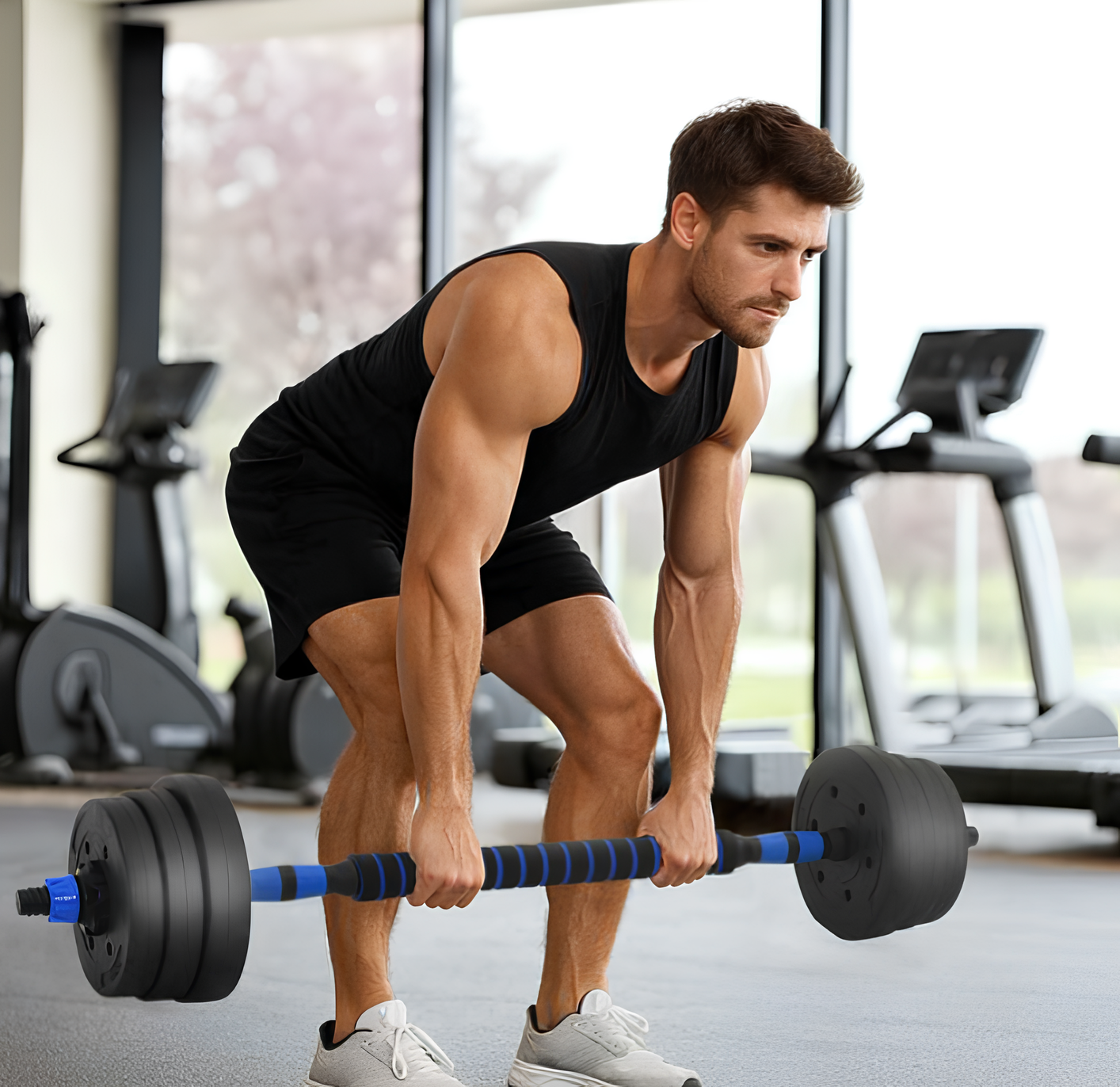 Haltères ajustables 4-en-1 en utilisation - exercice biceps curl
