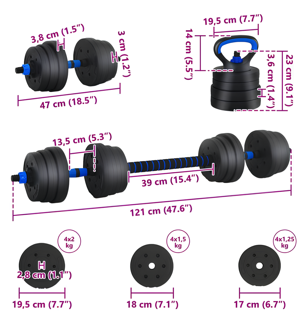 Configurations de poids 5 kg 10 kg 15 kg 20 kg des haltères ajustables