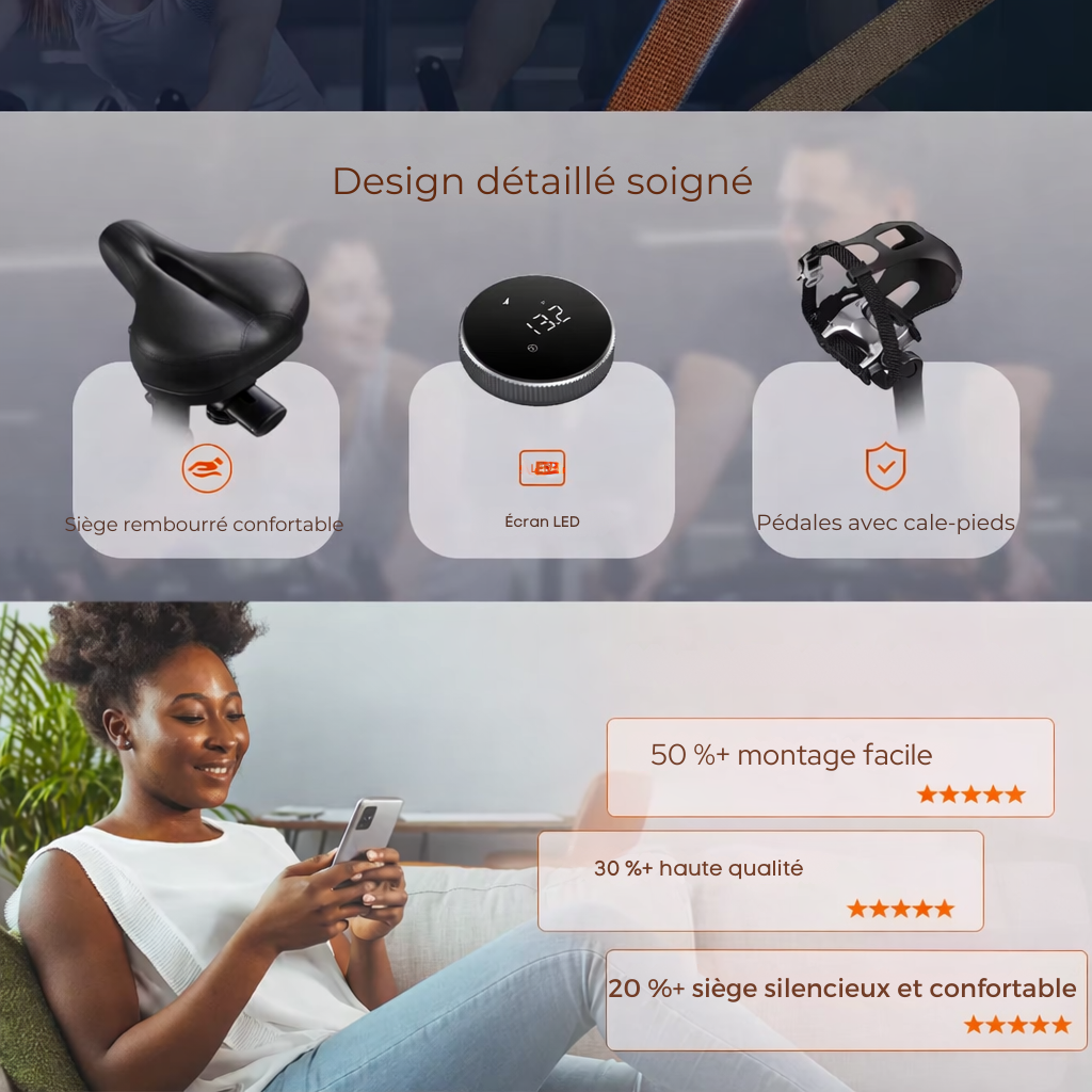 Design détaillé et soigné du vélo d'appartement S1 magnétique
