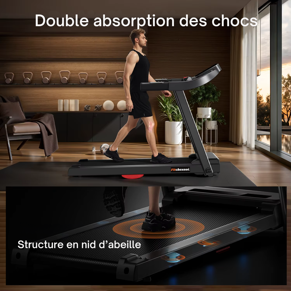 Système d'amorti double absorbant les chocs du tapis T14