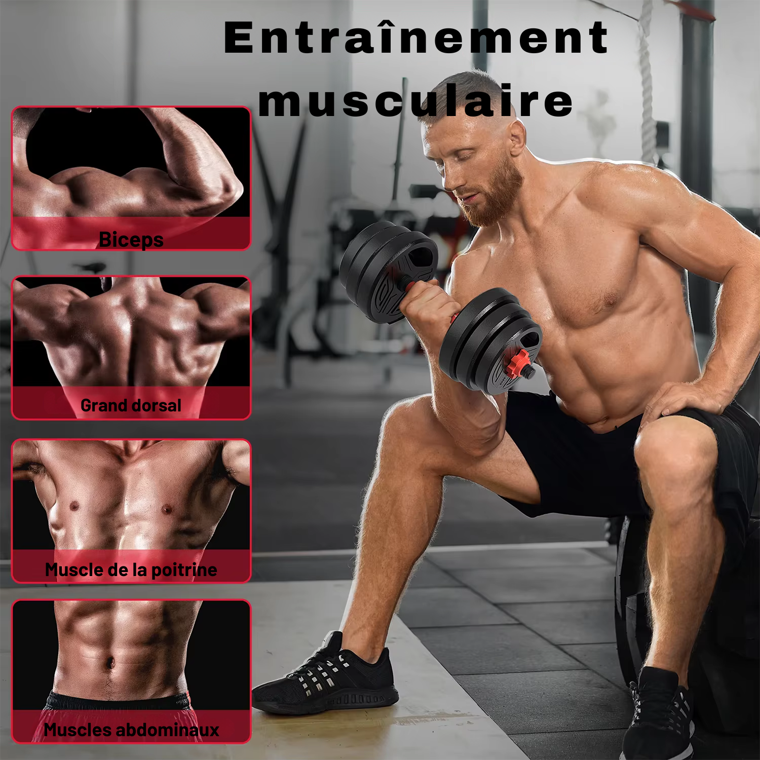 Haltères Fitechezsoi 3 en 1, 20kg, ajustables