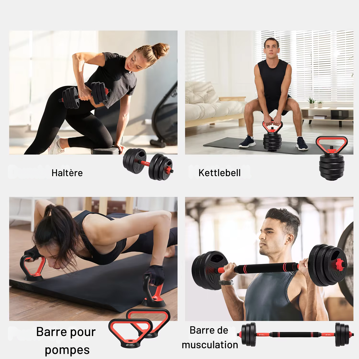 Haltères Fitechezsoi 3 en 1, 20kg, ajustables