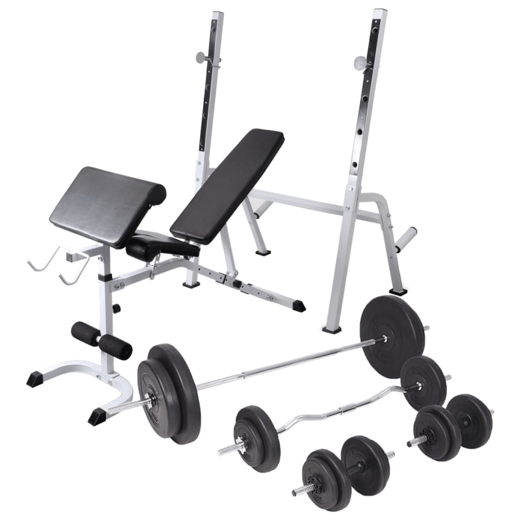 Banc d'entraînement complet avec support de barre et charges 90 kg Fitchezsoi